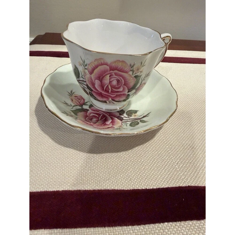 Vintage Colclough Fine Bone China Tea Cup and Saucer Pink Rose Floral Pattern